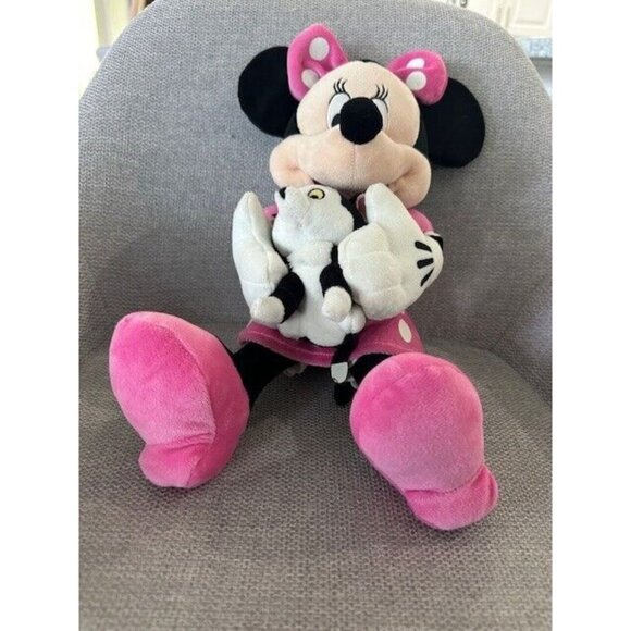 Disney Minnie Mouse Holding Figaro Plush Pinocchio Cat Stuffed Toy Just Play 14" - Picture 5 of 8